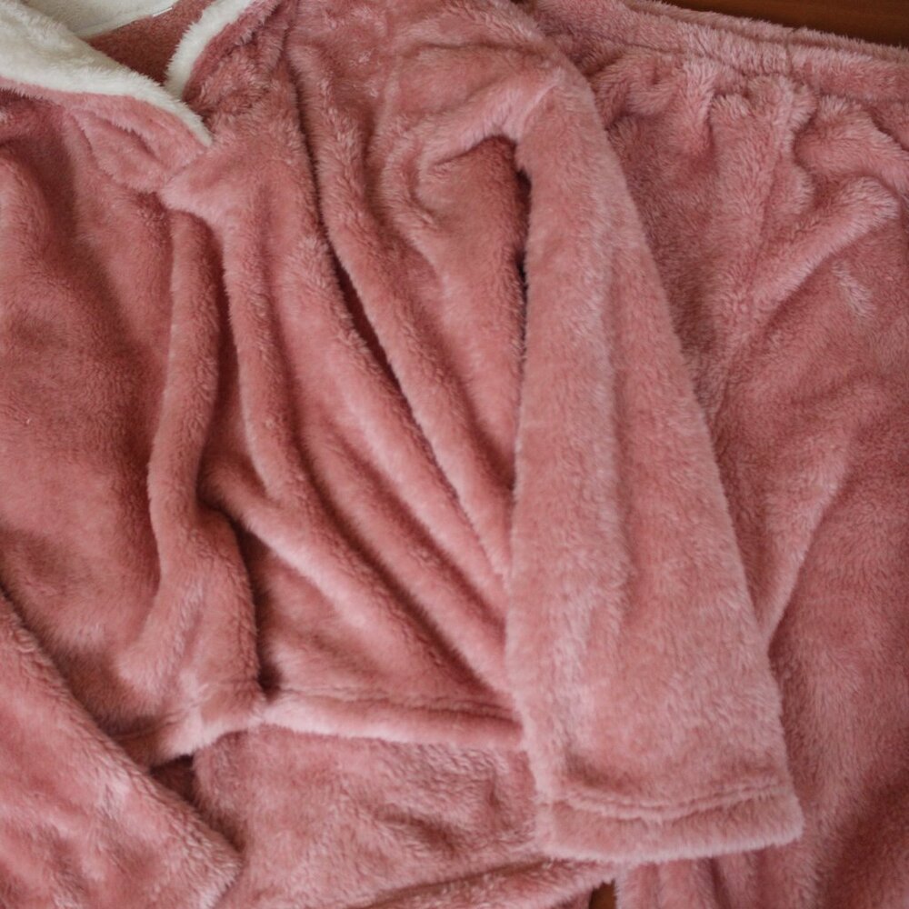 Pajama Set Fleece Pullover Oversized Set Plush Loungewear w/ Pockets